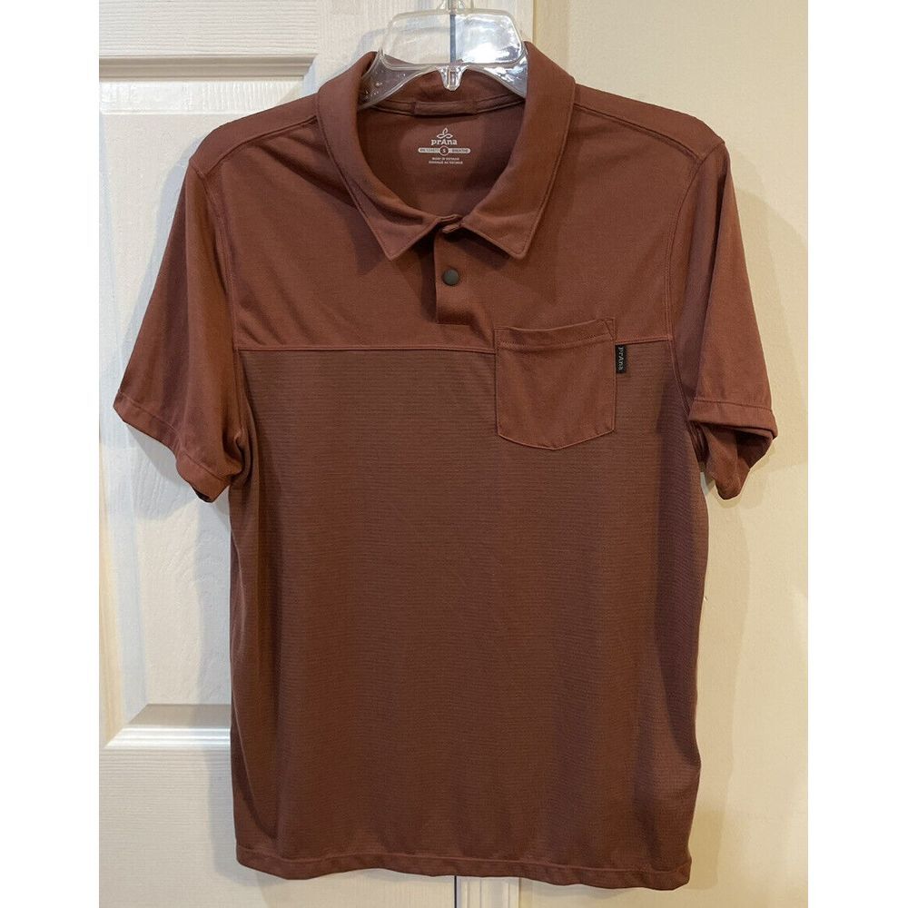 PrAna Breathe Mens Short Sleeve‎ Polo Shirt Size S Light Weight Brown